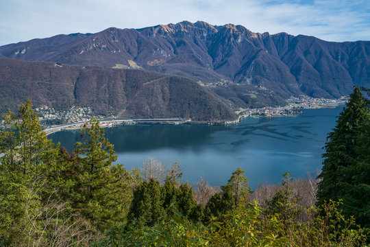 Beautiful lake Lugano view from park San Grato Carona, Switzerland © Buebelina
