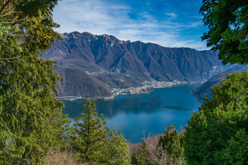 Beautiful lake Lugano view from park San Grato Carona, Switzerland