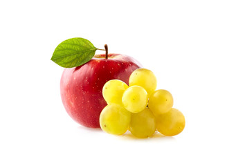 Red apples with grape bunch isolated on white background