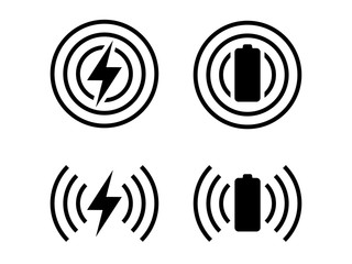 Wireless charge logo set with battery and lightning bolt symbol in black and white color