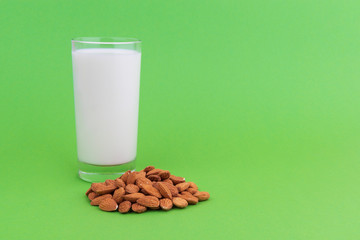 Glass of almond milk with copy space