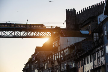 Silhouette of a Dom Luis I bridge, Porto, Portugal.