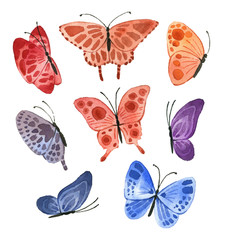Set with bright cute butterflies, in watercolor style!