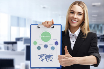 Business, technology, internet and networking concept. Young entrepreneur showing keyword:...
