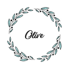 Hand drawn vector olive branches wreath on the white background
