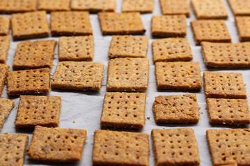 Homemade baked parmesan cheesse crackers with rosemary