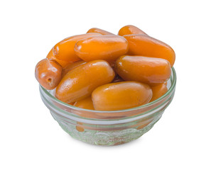 Dried dates in plate on white background