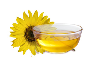 Sunflower oil in a glass cup with sunflower