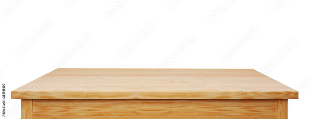Poster pine wood tabletop isolated on white background, useful for display or product montage, 3d rendering