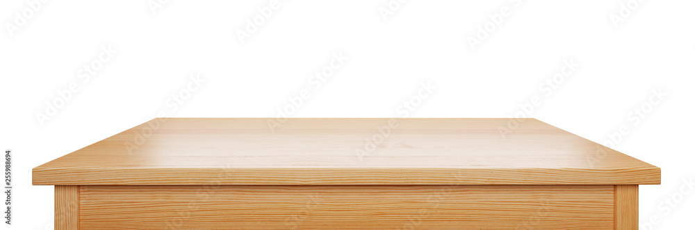 Poster pine wood tabletop isolated on white background, useful for display or product montage, 3d rendering