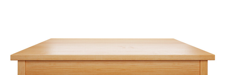 pine wood tabletop isolated on white background, useful for display or product montage, 3d rendering