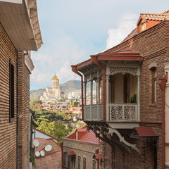 Tbilisi,  Cathedral of Holy Trinity from old town street
