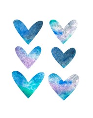 Blue watercolor hearts