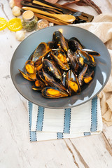 Italian Steamed Mussels cooked in Provencale style