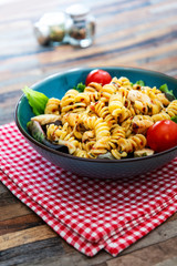 fusilli roast chicken and Italian cheese with basil and parmesan sauce