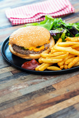 Cheese burger - American cheese burger with Golden French fries