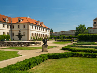 Fototapeta na wymiar PRAGUE, CZECH REPUBLIC - August, 2018 - amazing baroque Wallenstein Palace in Prague and its french garden, today the Senate of the Czech Republic