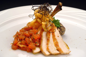 Italian food recipes, cockerel with eggplants and tomatoes