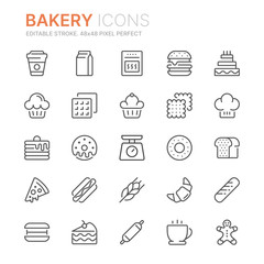 Collection of bakery line icons. 48x48 Pixel Perfect. Editable stroke