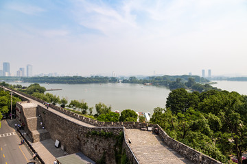 Nanjing, China: view of Xuan Wu Lake and of the old city walls near Jiming temple