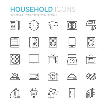 Collection of household line icons. 48x48 Pixel Perfect. Editable stroke