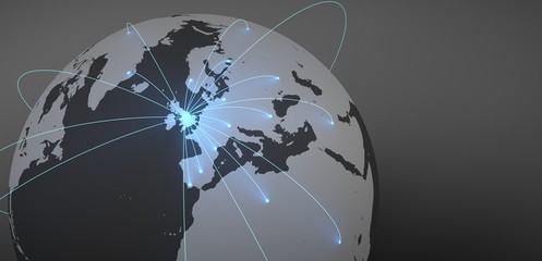 Shipments to the whole world from United Kingdom. Image of the world with illuminated connections.