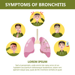 Fototapeta premium Bronchitis symptoms infographic. Chronic disease. Cough, fatigue