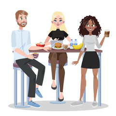 Fototapeta premium People in office have lunch together. Group of worker