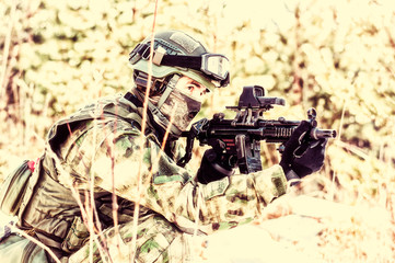 The fighter of a special unit performs a dangerous mission