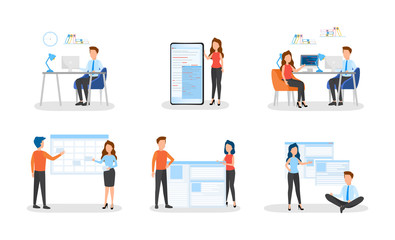 Business people work in office set. Teamwork