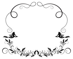 Vintage frame with floral ornament and pigeon birds