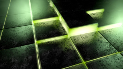 Abstract Ground With Blocks And Glowing Lights