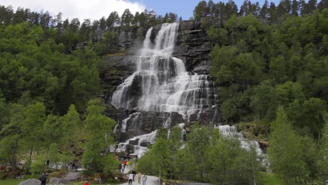 The Mighty Tvinde Waterfall (Tvindefossen) near Voss, Norway