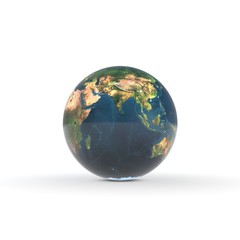 Planet Earth Sphere On White Background With Soft Shadows