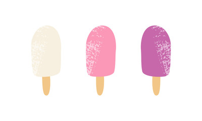 Popsicles vector hand drawing illustration with texture. Fruit ice cream in doodle style summer print