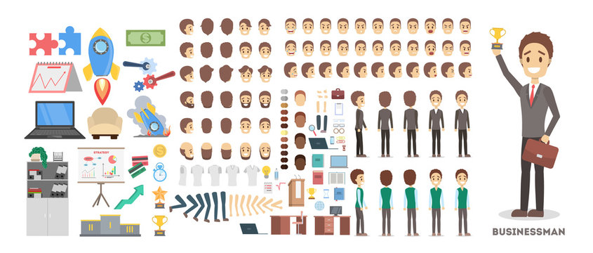 Businessman character set for the animation with various views