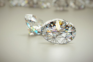 Diamonds group wire frame with soft focus background, 3D illustration.