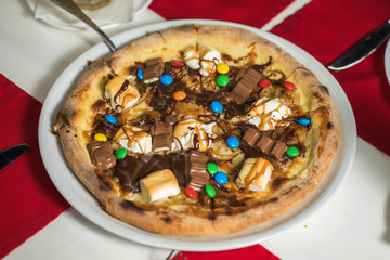 Delicious pizza with chocolate