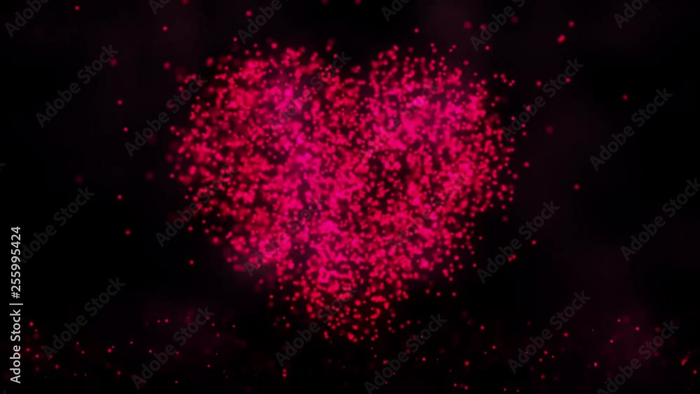 Poster animation of plexus network from heart symbol on colorful background with flowing of plexus particle