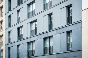 facade view of new residential building , vacant flats almost finished
