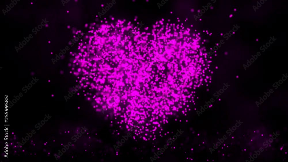 Poster animation of plexus network from heart symbol on colorful background with flowing of plexus particle