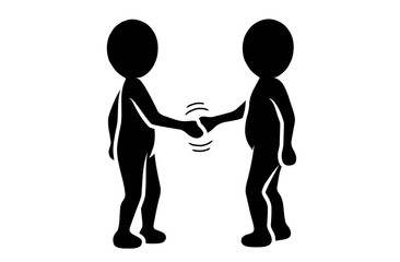 Zwei schwarz-weiße Männchen beim Händeschütteln / Flat Design / Vektor / Icon