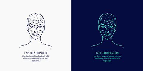 Biometric identifier of a person. Face Identication illustration - obrazy, fototapety, plakaty