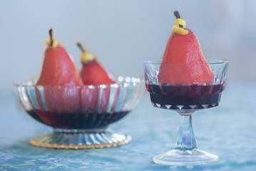 Pears poached in Red Wine