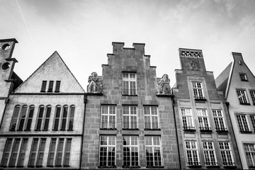 Tops of the facades of historic buildings in the center of Münster, Germany