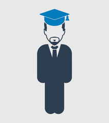 Graduate Student Icon. Standing male symbol on gray background. Flat style vector EPS.