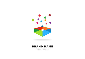 Creative Idea Box Logo, Magic box shape. 3d transparent abstract colorful perspective box logo. Vector illustration - Vector