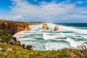 The Twelve Apostles on a windy spring day on the Great Ocean Road in Victoria, Australia