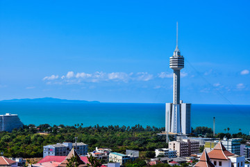 Obraz premium high angle view of Pattaya Bay, Chonburi, Thailand,Travel beach and sea in holiday
