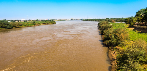 Confluence of the White Nile and the Blue Nile, view from the bridge from Khartoum to omduram in...